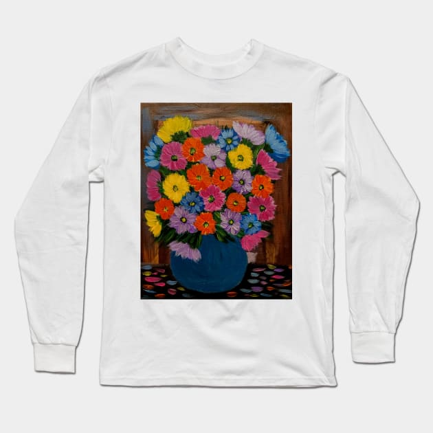 A Lovely mixed flowers in a gold trim glass Vass Long Sleeve T-Shirt by kkartwork